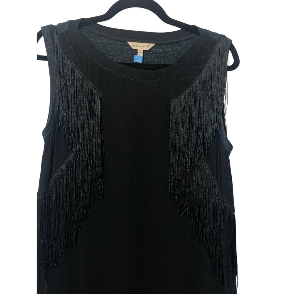 Rebecca Taylor fringe little black silk‎ mini dress sz M Mint Cond - Picture 6 of 16
